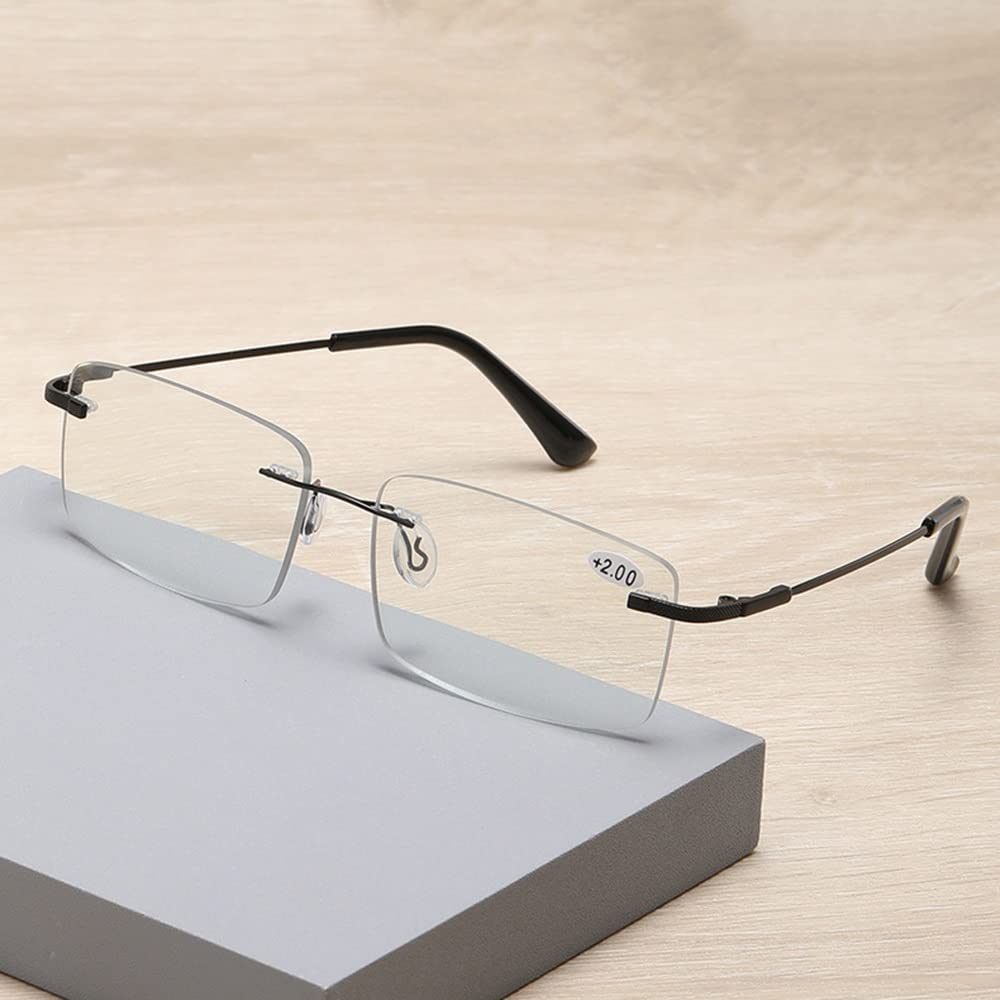 FREAZE Photochrome Randlos Lesebrille Ultraleicht Titan Brille Lesehilfe Rahmenlose Progressive Multifokus Computer Brille Unisex 1.0 (Size : 1.5X)