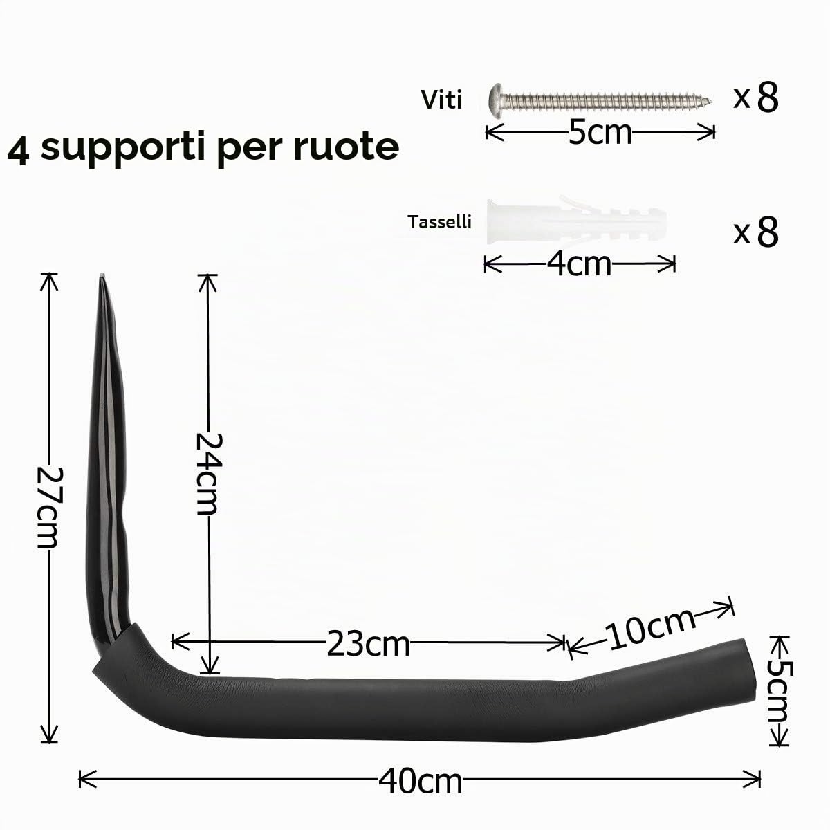 Confezione da 4 ganci resistenti per kayak, 40 cm, montaggio a parete per garage, per tavola da surf e scale, capacità massima 45 kg (27 x 40 cm)