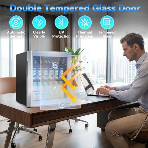 Image of Velivi Mini Fridge with Glass Door-Small Fridge Desk Beverage Cooler for Beer Drinks 1.4 Cu.Ft Countertop Beverage Fridge with Adjustable Shelves, Led Light for Bedroom /Office /Dorm | Desk Beer Drinks 1.4 Cu.Ft Countertop Beverage Fridge with Adjustable Shelves, Led Light for Bedroom /Office /Dorm Silver