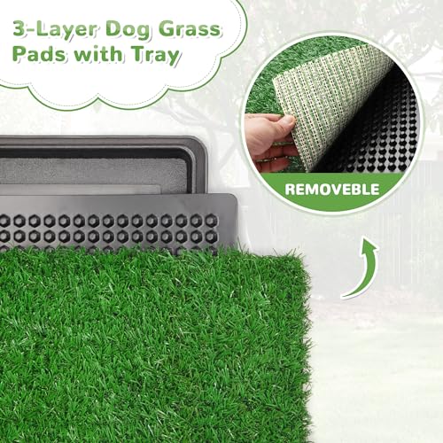 Image of Generic 30 inch x 20 inch Dog Grass Pad with Tray, 3-Piece Washable Artificial Grass Pee Pad for Dogs, Large Indoor /Outdoor Pet Toilet