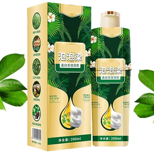 Uoqpty Tinte Capilar en Espuma - 200 ml Champú Colorante con Burbujas | Cobertura Natural Champú Colorante Lavado para Cabello Oscuro Gris