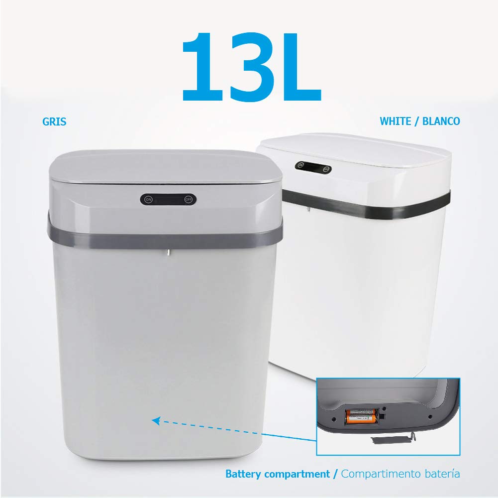 Cubo de Basura con Sensor Automático · Papelera Inteligente de 13 Litros para Cocina, Dormitorio, Baño y Oficina · Color Gris