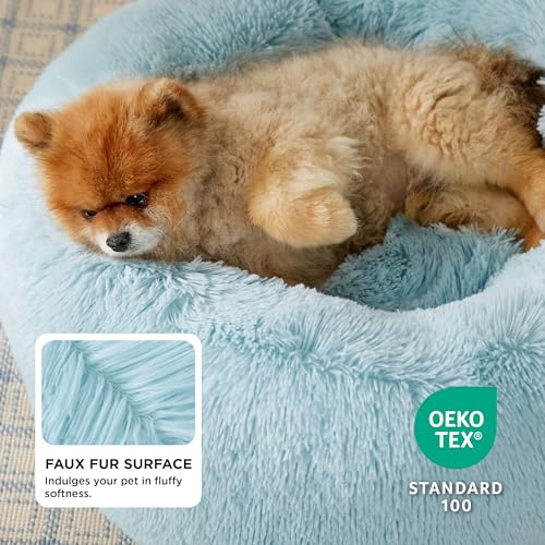 Image of Bedsure Calming Dog Bed for Small Dogs - Donut Washable Small Pet Bed, 23 inches Anti-Slip Round Fluffy Plush Faux Fur Large Cat Bed, Fits up to 25 lbs Pets, Aqua Blue