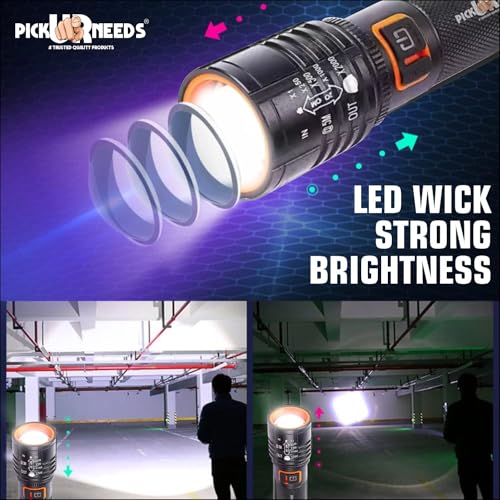 Image of Pick Ur Needs Rechargeable Flashlight Zoomable Head Adjustable 50W High Brightness Type C Charging 3 Blinking Mode Long Range Torch Light