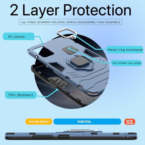 Image of Pikkme D5 Tough Armor Bumper Back Cover Case for Samsung Galaxy S20 Plus |Ring Holder & Kickstand in-Built (Blue)
