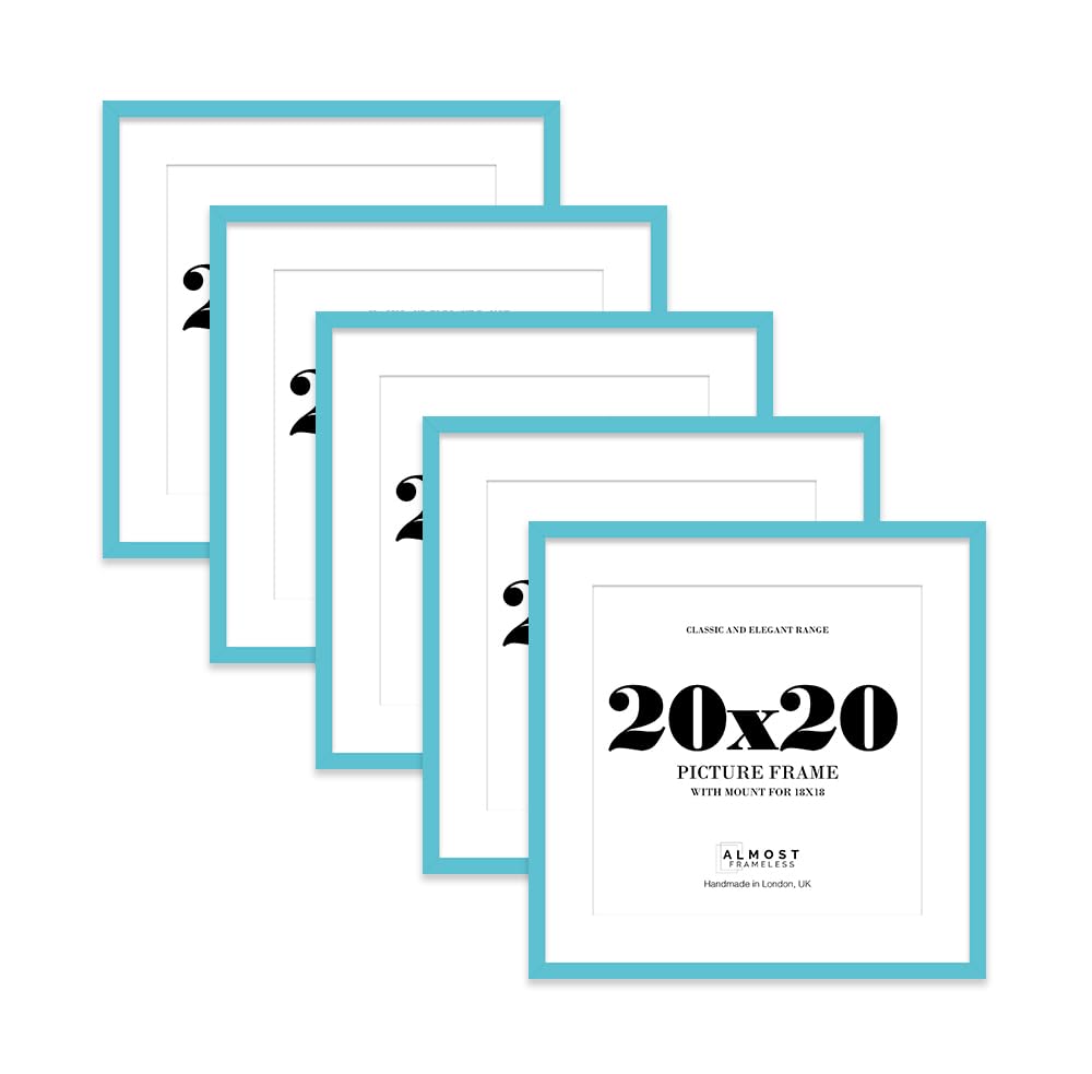 20x20 Turquoise Picture Frame with Mount for 18x18 Photos, Prints - Modern Square Wall Frame, Set of 5