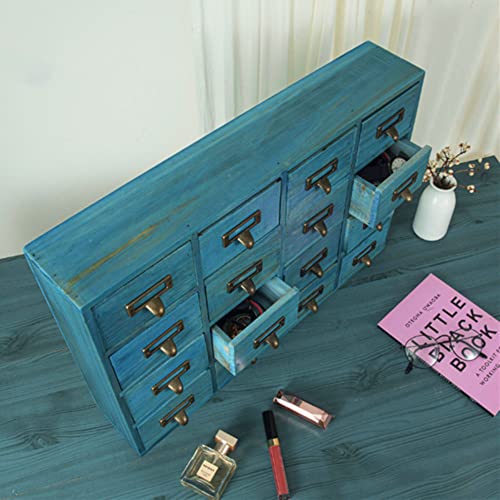 Packgilo 16 Drawers Apothecary Cabinet With Drawers Tabletop Apothecary Chests And Cabinets Library Card Catalog Cabinet Herb Storage Box Wooden Desk Drawer Organizer Medicine Vintage Furniture (Blue) #TOP4
