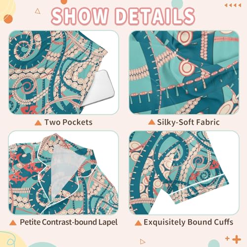 senya Twisting Tentacles Octopus Satin Summer Pajama Sets Silk Short Sleeve Button Down Sleepwear3