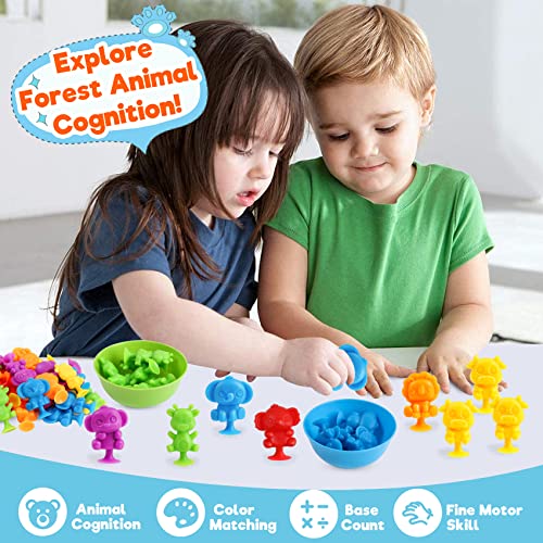 Counting Animals Suction Cup Matching Toys With Sorting Bowls Montessori Sensory Preschool Learning Activities Color Sorting Fine Motor Skill Stacking Toys Gift For Toddler Boys Girls Ages 3+ #TOP1