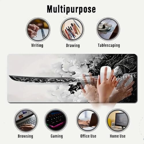 Image of Gaming Mouse Pad Cinematic Samurai Sword - 31.5x11.8 HD Print Japanese Art Desk Mat for Pro Gaming & Minimalist Office, Non-Slip, Stitched Edges