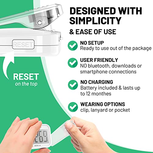 Image of 3D Pedometer for Walking, Simple Step Counter with Large Digital Display, Step Tracker with Removable Clip Lanyard, Accurately Track Steps for Men Women Seniors-White