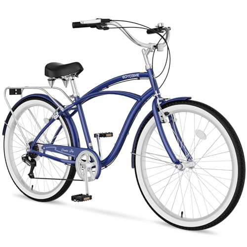 MOONCOOL Beach Cruiser Bike for Women and Men, 24/26 Inch 7-Speed Adult Bicycle, Comfortable Step-Through Frame with Rear Rack, Classic City Cruiser