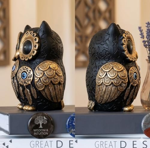 Image of Evil Eye 4 Inch Owl Statue for Good Luck l Feng Shui & Vastu II Evil Eye II Showpiece for Home Decor (Black, 4 inch)