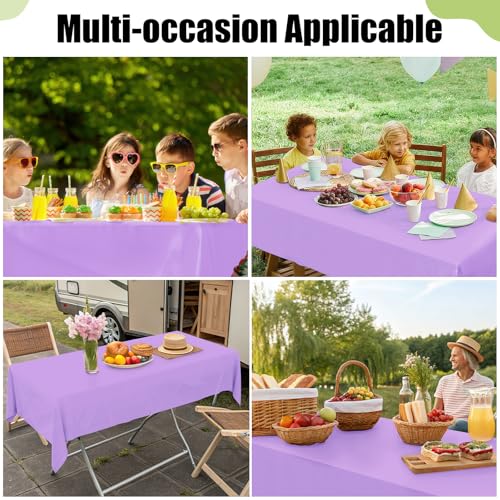Image of Smiry Disposable Table Cloth 3 Pack, 84 Inch Round Waterproof Plastic Tablecloth, Decorative Round Table Covers for Party, Birthday, Picnic, Lavender