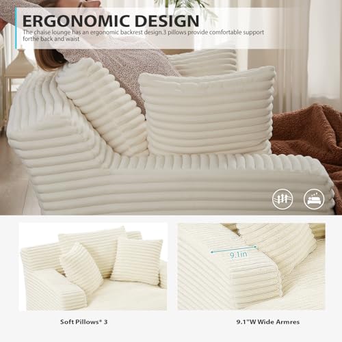 Image of 67 Inch Chaise Lounge Chair Indoor, Oversized Corduroy Upholstered Boneless Sofa Bed, Deep Seat Sleeper Couch Reading Chairs, Cloud Sofas Couches for Living Room, No Assembly Required (Beige)
