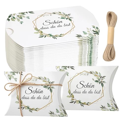 Kuvarix Lot de 50 boîtes à dragées design eucalyptus pour mariage, baptême, communion, confirmation, bonbons, chocolats, biscuits