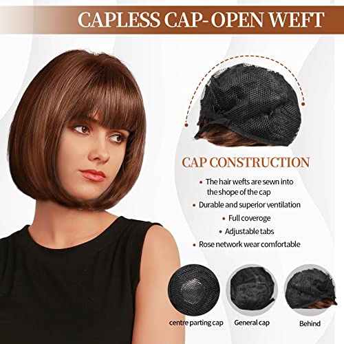 Brown Bob Wig with Synthetic Hair Bangs, Short Straight Style for Cosplay Daily Party, and Carnival - Image 3