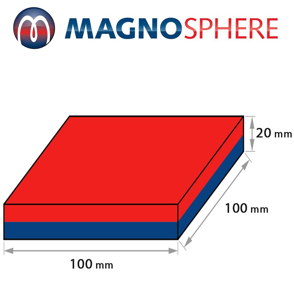 Magnes neodymowy (NdFeB) – rozmiar i liczba sztuk do wyboru – siła przyczepności do 800 kg – bardzo silne magnesy blokowe (supermagnesy), wymiary: 100 x 100 x 20 mm – 520 kg siła przyczepności