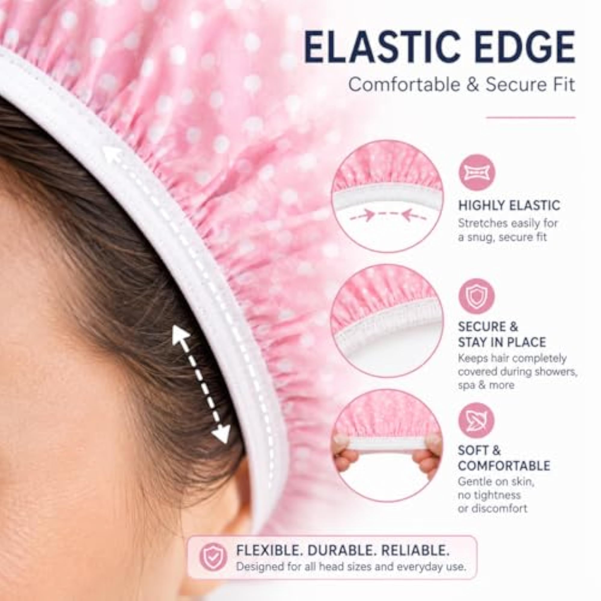 Pack of 3 Reusable Waterproof Shower Caps