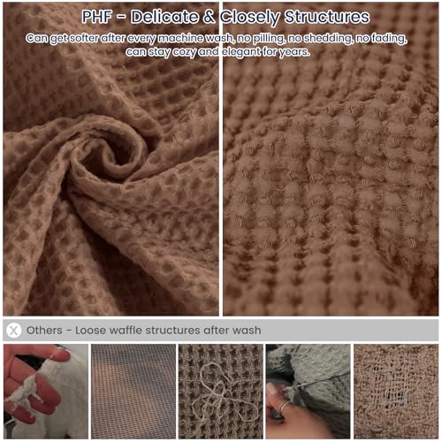 Image of PHF Pre-Washed Cotton Waffle Weave Family Blanket,Oversized King Size 120 inchx 120 inch-Snag Proof Lightweight Breathable, 10'x 10' Huge Extra Large Big-Elegant Aesthetic Home Decoration Gift,Cappuccino