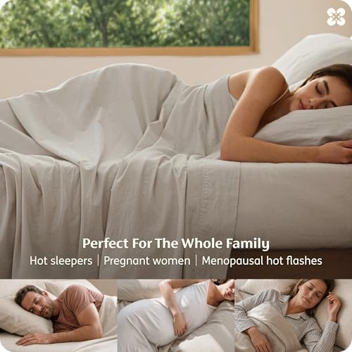 Image of Bedsure PureWoven Linen Sheets Queen Size, Cotton Linen Blend Sheets, 4PCS
