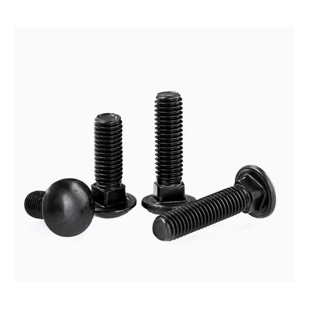 Pack Of 10 M10 x 150mm Black Stainless Steel Cup Square Carriage Bolts, Coach Screws with Dome Mushroom Heads. Durable, Corrosion-Resistant Fasteners For Wood, Metal, And Masonry Applications