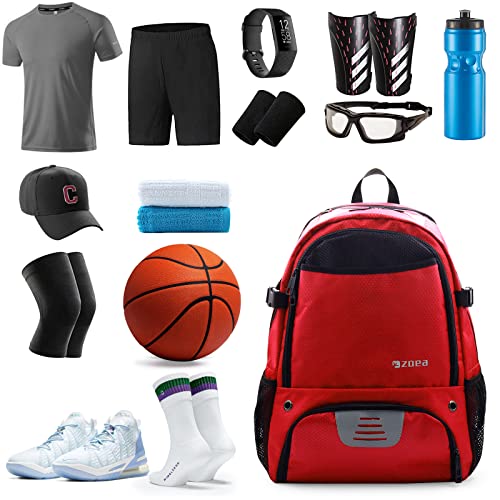 Zoea Large Basketball Bag - Backpack For Basketball, Soccer & Volleyball Football Gym Includes Shoe & Ball & Laptop Compartment (Red) #TOP2