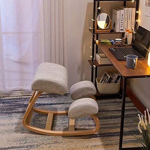 Ergonomic Kneeling Chair Rocking Wood Knee Stool Posture Correcting Office Chair for Better Posture-Thick Comfortable Cushions