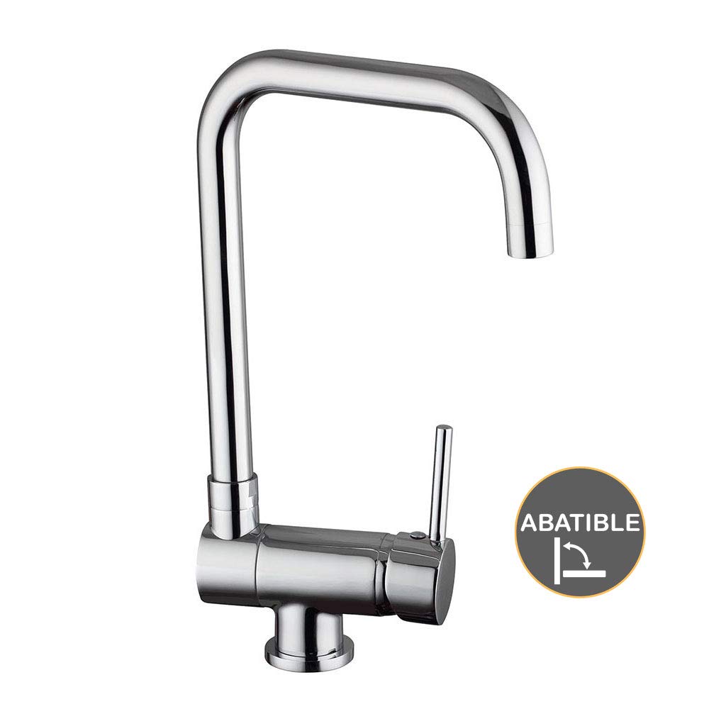 Kibath L483561 Grifo Monomando de Cocina ABATIBLE 180º de caño Alto y orientable, para fregaderos con Poco Espacio o Ventanas Cerca. Fabricado en latón Acabados en Cromo Brillo. Repuestos garantizados