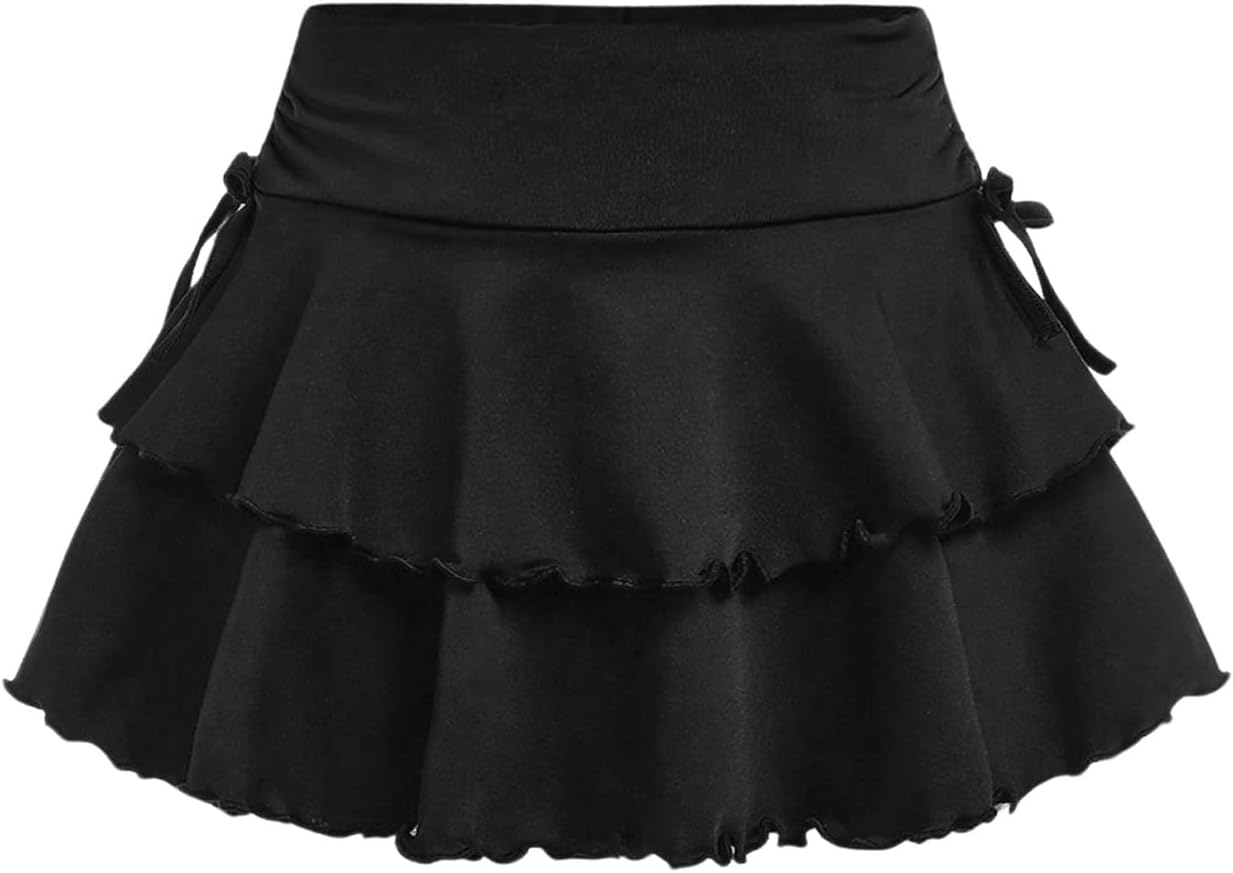 SOLY HUX Girl's Cute Mini Skirts High Waisted Ruffle Layered Skirts Swing Flowy Skater Tennis Skirt