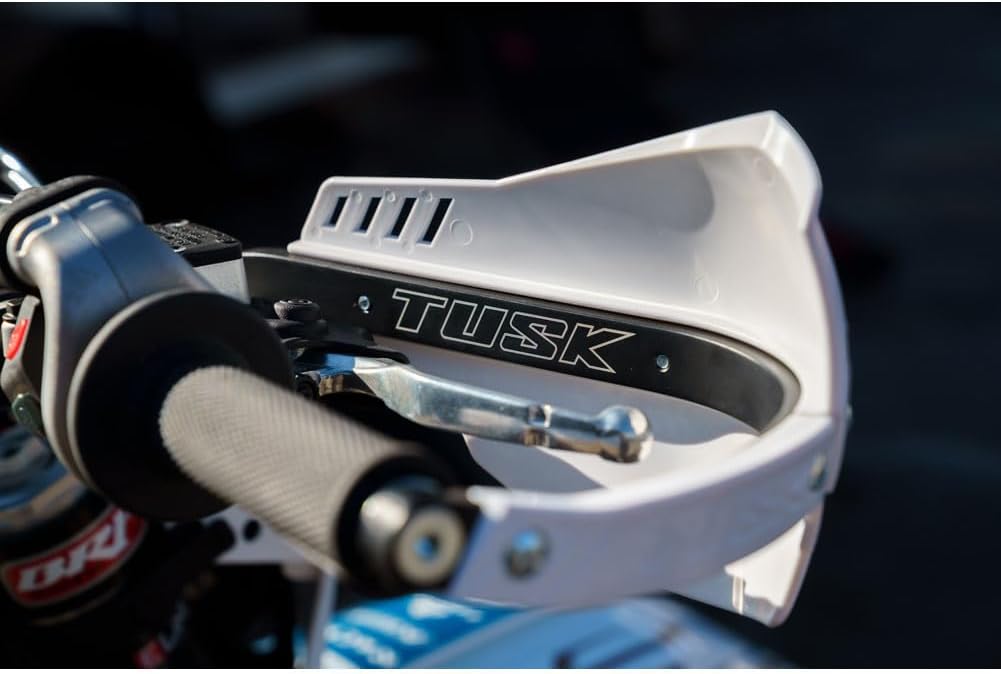 TUSK D‑Flex Pro Handguards – Black Aluminum Bar/White Shields – Universal Aluminum Fit for 7/8″ Handlebars – Dirt Bike MX Motocross ADV Adventure Motorcycle