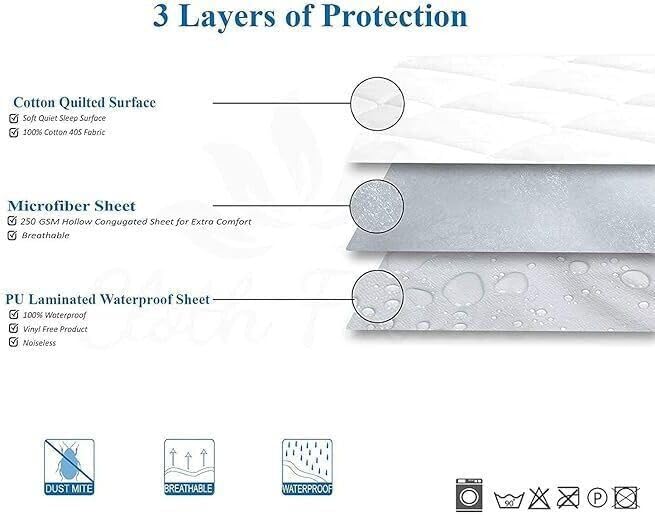 Image of Kitten Bite100% Waterproof Quilted Mattress Protector King Size, Elastic Fitted Soft 100% Cotton Quilted Bed Cover Protects from Dust & Mites (72x78 inches, Grey)