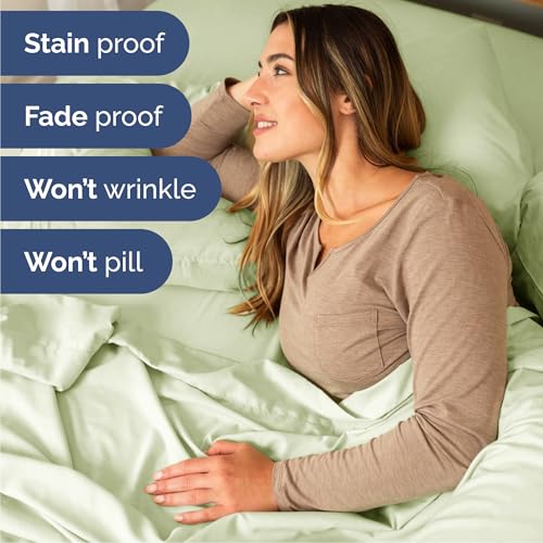 Image of Cal King 6 Piece Bed Sheet Set - Soft & Cooling Sheets - Light Sage Green | Ultra-Soft Hotel Luxury Bedding Set with 8-16 Inch Deep Pockets, 1 Flat & 1 Fitted Sheet & 4 Pillowcases, Wrinkle & Fade Free