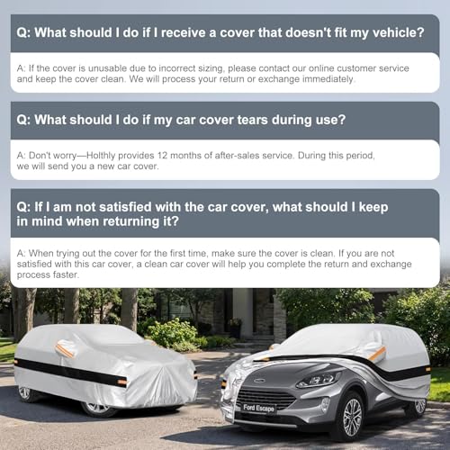 Image of 10 Layers SUV Car Cover Custom Fit for Ford Escape (2000-2026), Waterproof All Weather for Automobiles, Outdoor Full Cover Sun Dust Rain Protection with Cotton. Silver