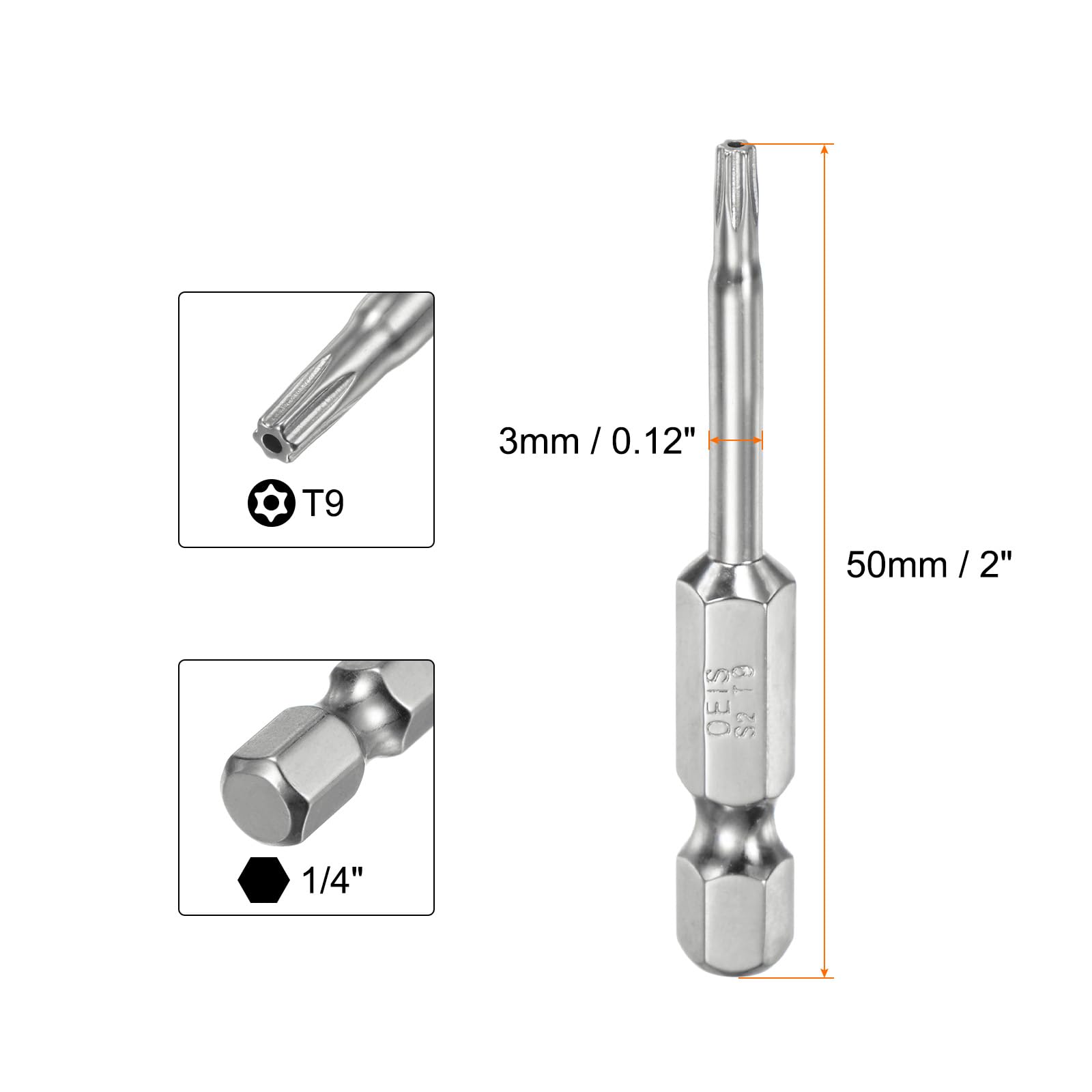 QUARKZMAN 2pz T9 Bit Torx di Sicurezza 1/4" Gambo Esagonale 2" Lungo Acciaio S2 Magnetica Antimanomissione Star Bits Cacciavite Testa Torx con Foro per Rimuovere Viti Fissaggio