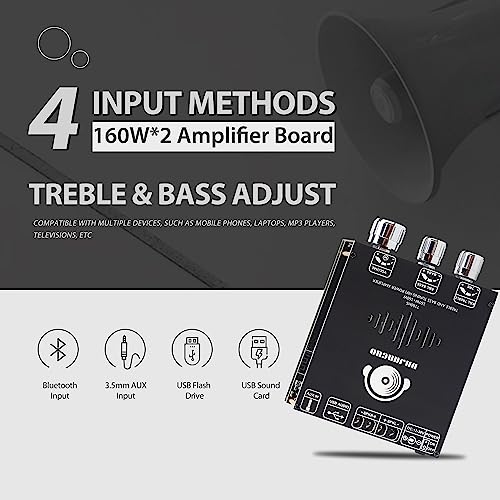 Image of 160W+160W Amplifier Board with Treble and Bass Control, DC 12-36V, BT and AUX Inputs, 2.0 Channel Stereo AMP Board for DIY Wireless Speakers(T160HS (Back)