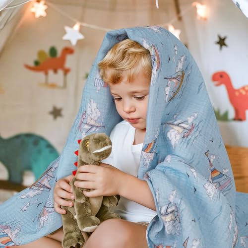 Image of Muslin Swaddle Blankets for Newborn, 3 Pack Breathable Soft Receiving Blanket, Large 38 x 40 inches Swaddle Wrap Burping Clothes, Essentials Infant Shower Items, Toddler Gift (Blue Sea)