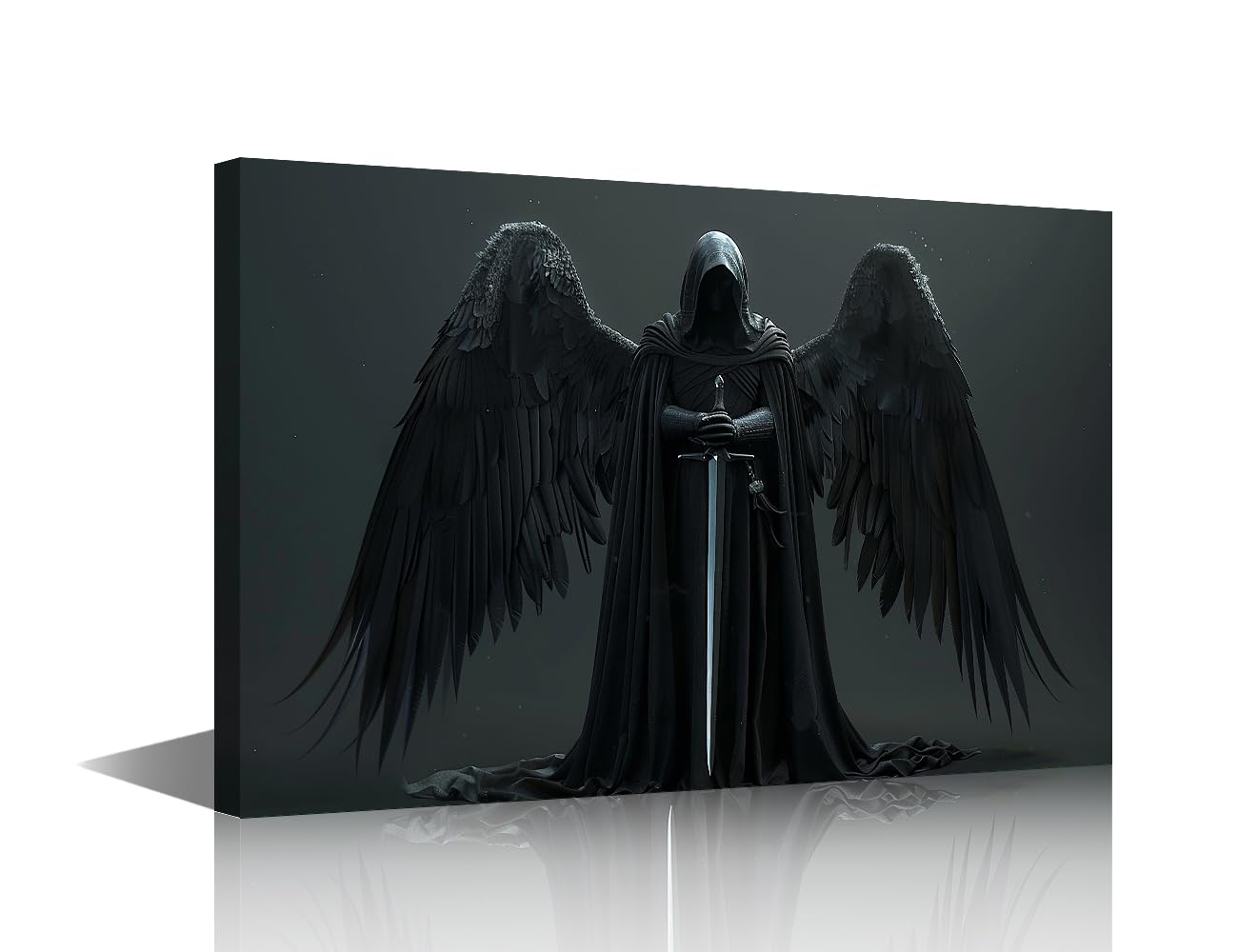 Wall Pictures for Living Room Fallen Angel with Sword and Wings Wall Art Dark Fantasy Picture for Bedroom 1 Panel Home Decor Modern Artwork Framed Gallery-wrapped Ready to Hang 24x16 in