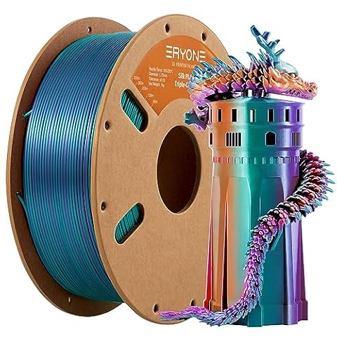 ERYONE Silk Triple Color PLA Filament, Silk Coextrusion PLA Filament for 3D Printer, Silky Glossy Finish Filament, +/-0.03mm, 1KG Spool, Silk Purple Blue Purple and Burnt Orange.