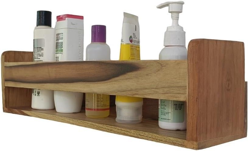 Teakwood Wall Mount Wooden Multipurpose Bathroom Accessories Storage Organizer/Stand/Rack/Shelf/Shampoo Conditioner Holder, L 18" x B 4.5" x H4.5 |TWK_BT001|