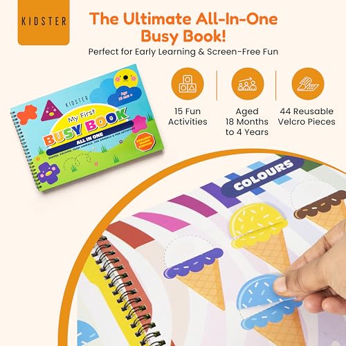 Image of Busy Binder Book Combo Set 2 Books for Toddlers 1-3 Years, Educational Learning Toys for Kids, Montessori Activity Toy, 16 Pages Each, Shapes Animals Vehicles Counting, Kids Gift Boys Girls