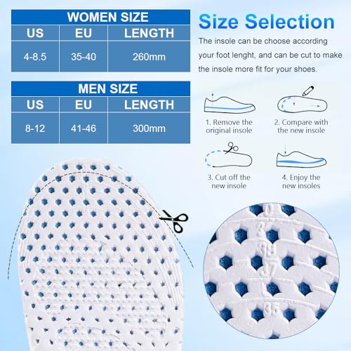 Image of XINIFOOT 3 Pairs Elastic Shock Absorbing Shoe Insoles Breathable Honeycomb Sneaker Inserts Sports Shoe Insole Replacement Insoles for Women (Blue)