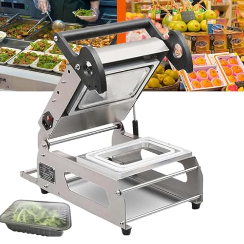Sellador manual de bandejas de alimentos, embalaje a presión manual con control de temperatura para cajas para llevar, ideal para carne y alimentos cocinados