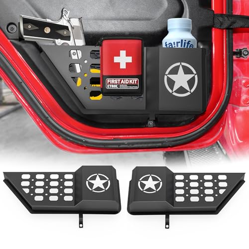 Metal Rear Door Storage Box Pockets Fit for Jeep Wrangler,Door Side Insert Organizer for Jeep Wrangler JL JLU 4XE 2018-2025 & Gladiator JT 2020-2025 Interior Door Storage Expansion Accessories 2PCS