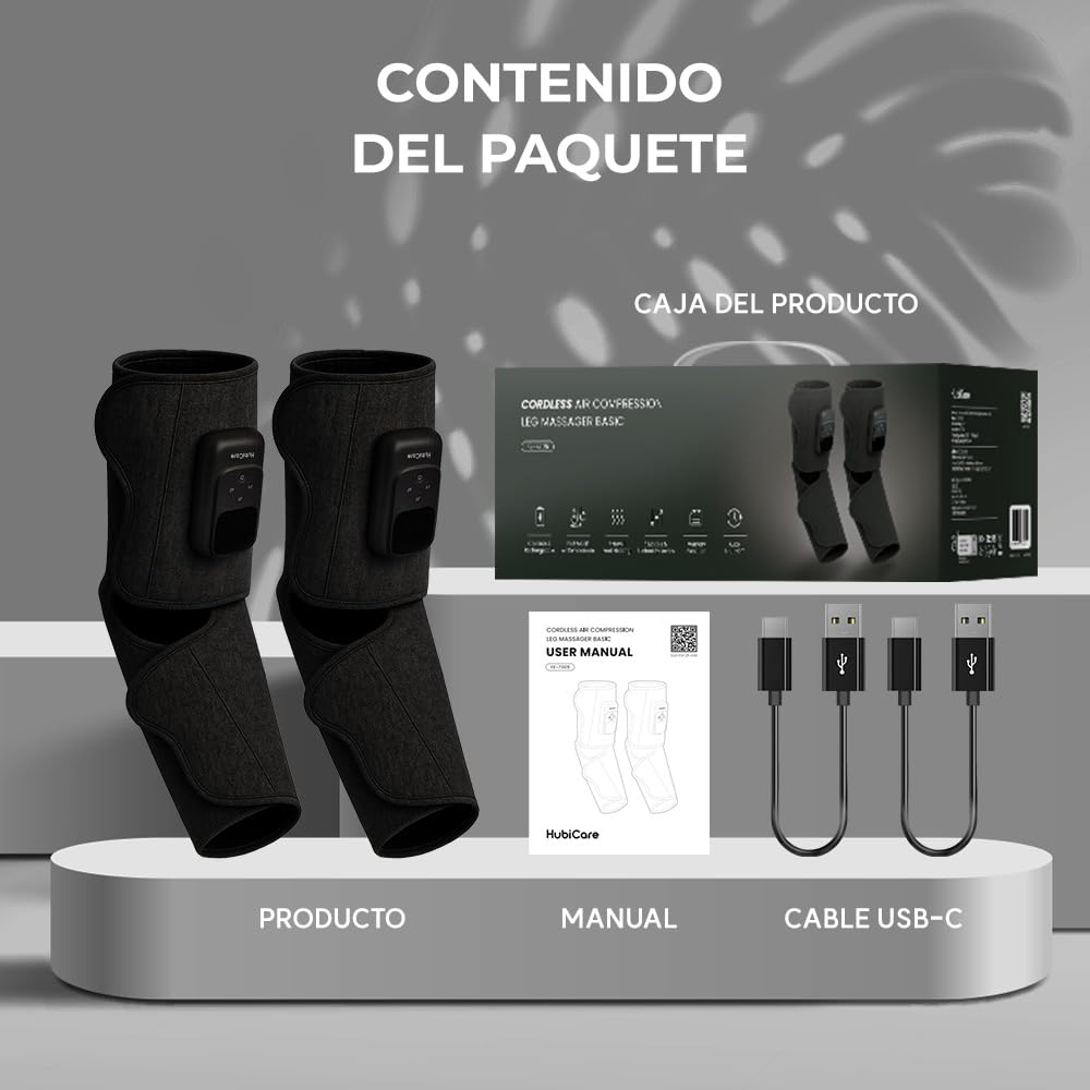HuBDIC HubiCare - Masajeador inalámbrico para pantorrillas y pies con compresión de calor y aire para circulación y alivio del dolor, 5 modos con 5 intensidades, reduce la hinchazón, dispositivo de