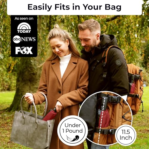 Image of TUMELLA Strongest Windproof Travel Umbrella (Compact, 100MPH Wind-Tested), Light, Portable, One-Handed Use, Automatic Folding Rain Umbrella, Durable, Premium Grip, Fits Car & Backpack