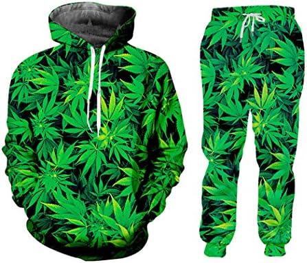 FULBHPRINT Casual Streetwear Sweatshirt And Pants Green Hemp Leaf Weed 3D Crewneck Hoodie Pullovers Men Women Tracksuit HSPA01824 XL