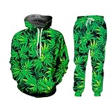 FULBHPRINT Casual Streetwear Sweatshirt And Pants Green Hemp Leaf Weed 3D Crewneck Hoodie Pullovers