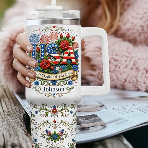 Image of Personalized 250th Anniversary Of America Tumbler - Custom Patriotic USA Flag 1776-2026 Gifts - US Eagle Freedom Cup 40oz A9 - American Independence Celebration Gifts For Men Women