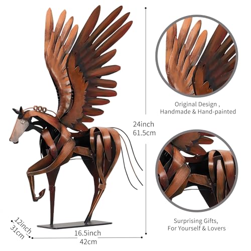 Estatua de Caballo con Alas de Metal 24.5 pulg miniatura 6